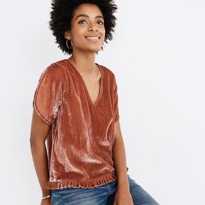 NWT Madewell Velvet Tulip-Sleeve Ruffle Top